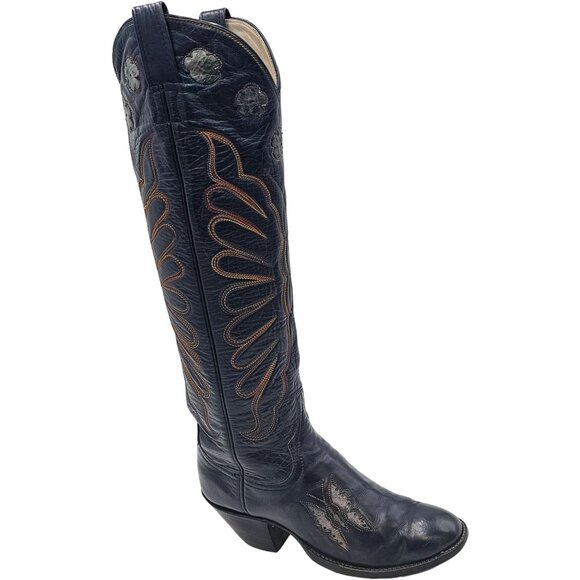 Vintage 1970s CUTTER BILL Cowgirl Boots 6B Navy Rainbow Leather Butterfly Cowboy - Picture 11 of 16